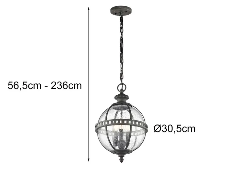 Jugendstil Pendelleuchte HALLERON für Innen & Außen, Anthrazit Ø30,5cm