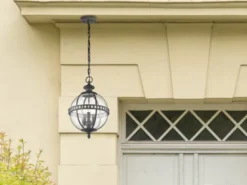 Jugendstil Pendelleuchte HALLERON für Innen & Außen, Anthrazit Ø30,5cm