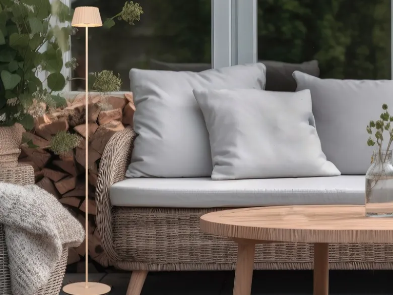 Kabellose Akku Stehlampe SUAREZ dimmbar für Innen & Außen, Beige - 123cm klein