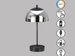 Kabellose Akku Tischleuchte RIVA Schwarz / Rauchglas dimmbar, Höhe 35cm