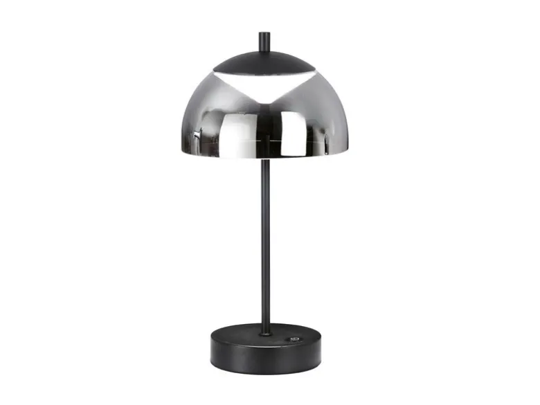 Kabellose Akku Tischleuchte RIVA Schwarz / Rauchglas dimmbar, Höhe 35cm