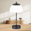 Kabellose Akku Tischleuchte RIVA Schwarz / Opalglas dimmbar, Höhe 35cm