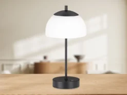 Kabellose Akku Tischleuchte RIVA Schwarz / Opalglas dimmbar, Höhe 35cm