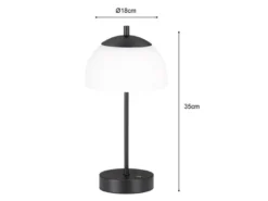 Kabellose Akku Tischleuchte RIVA Schwarz / Opalglas dimmbar, Höhe 35cm
