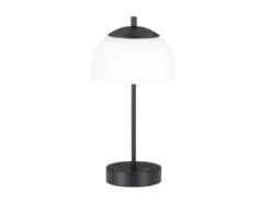 Kabellose Akku Tischleuchte RIVA Schwarz / Opalglas dimmbar, Höhe 35cm