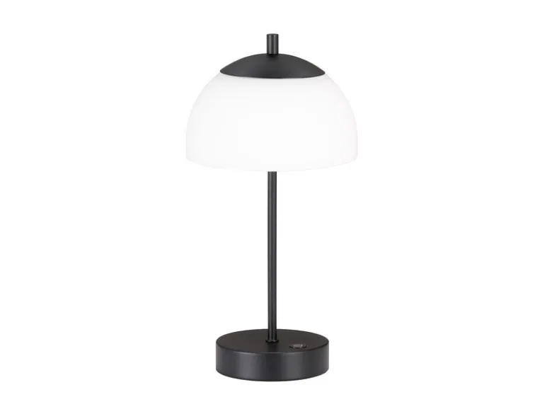 Kabellose Akku Tischleuchte RIVA Schwarz / Opalglas dimmbar, Höhe 35cm