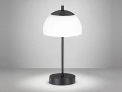 Kabellose Akku Tischleuchte RIVA Schwarz / Opalglas dimmbar, Höhe 35cm