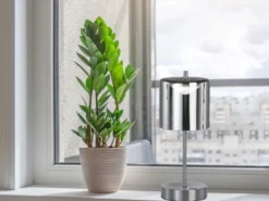 Kabellose Akku Tischleuchte RIVA Silber / Rauchglas dimmbar, Höhe 34,5cm