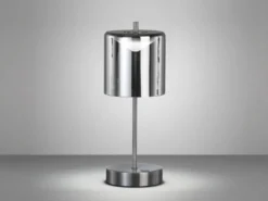 Kabellose Akku Tischleuchte RIVA Silber / Rauchglas dimmbar, Höhe 34,5cm