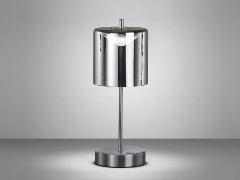 Kabellose Akku Tischleuchte RIVA Silber / Rauchglas dimmbar, Höhe 34,5cm