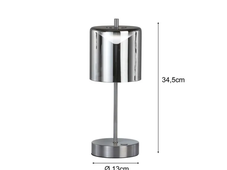Kabellose Akku Tischleuchte RIVA Silber / Rauchglas dimmbar, Höhe 34,5cm