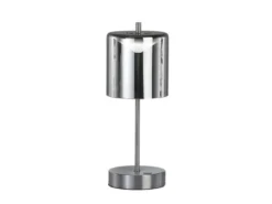 Kabellose Akku Tischleuchte RIVA Silber / Rauchglas dimmbar, Höhe 34,5cm