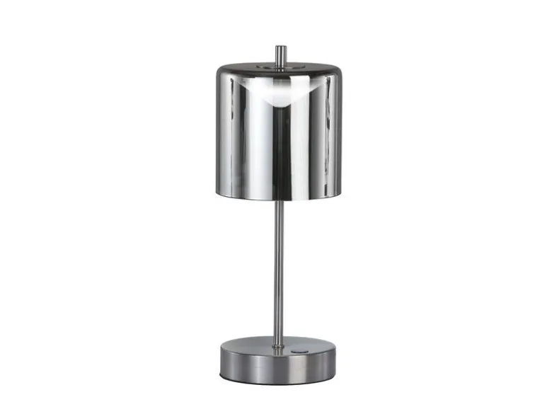 Kabellose Akku Tischleuchte RIVA Silber / Rauchglas dimmbar, Höhe 34,5cm