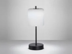 Kabellose Akku Tischleuchte RIVA Schwarz / Opalglas dimmbar, Höhe 34,5cm