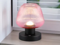 Kabellose LED Akku Tischleuchte QUENYA Glasschirm Wild Berry, Höhe 18cm