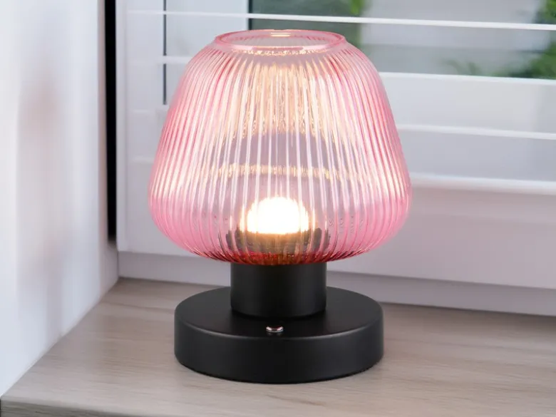 Kabellose LED Akku Tischleuchte QUENYA Glasschirm Wild Berry, Höhe 18cm