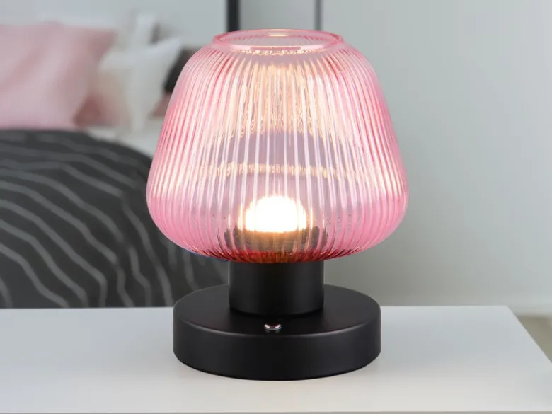 Kabellose LED Akku Tischleuchte QUENYA Glasschirm Wild Berry, Höhe 18cm