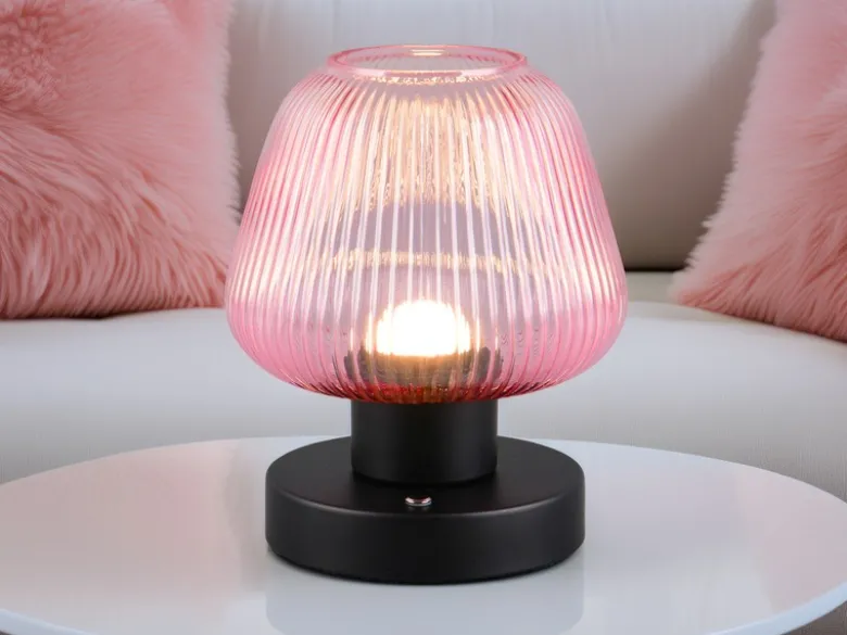 Kabellose LED Akku Tischleuchte QUENYA Glasschirm Wild Berry, Höhe 18cm