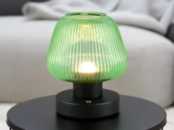 Kabellose LED Akku Tischleuchte QUENYA Glasschirm Grün, Höhe 18cm