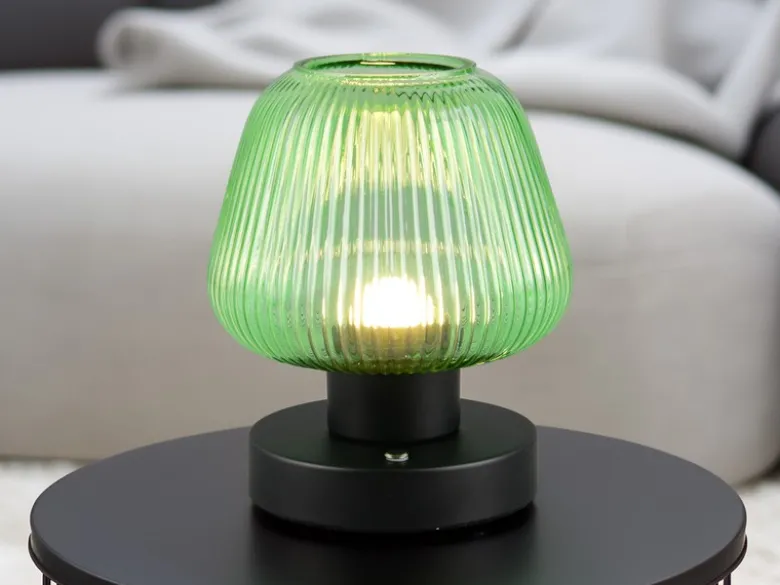 Kabellose LED Akku Tischleuchte QUENYA Glasschirm Grün, Höhe 18cm