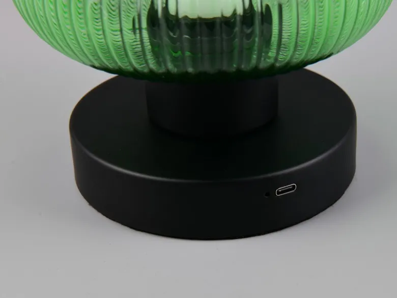 Kabellose LED Akku Tischleuchte QUENYA Glasschirm Grün, Höhe 18cm