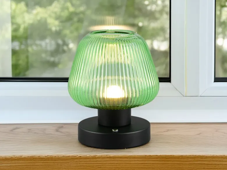 Kabellose LED Akku Tischleuchte QUENYA Glasschirm Grün, Höhe 18cm
