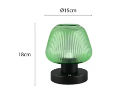 Kabellose LED Akku Tischleuchte QUENYA Glasschirm Grün, Höhe 18cm