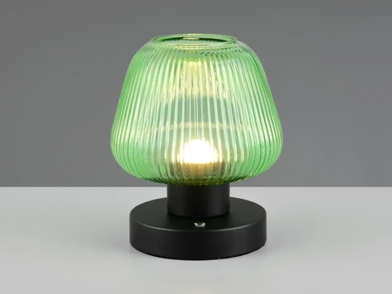 Kabellose LED Akku Tischleuchte QUENYA Glasschirm Grün, Höhe 18cm