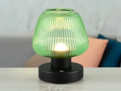 Kabellose LED Akku Tischleuchte QUENYA Glasschirm Grün, Höhe 18cm