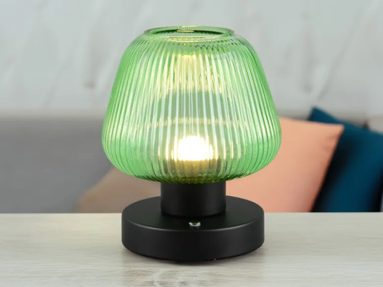 Kabellose LED Akku Tischleuchte QUENYA Glasschirm Grün, Höhe 18cm