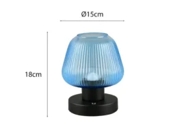 Kabellose LED Akku Tischleuchte QUENYA Glasschirm Blau, Höhe 18cm