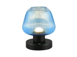 Kabellose LED Akku Tischleuchte QUENYA Glasschirm Blau, Höhe 18cm