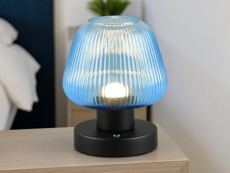 Kabellose LED Akku Tischleuchte QUENYA Glasschirm Blau, Höhe 18cm
