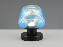 Kabellose LED Akku Tischleuchte QUENYA Glasschirm Blau, Höhe 18cm