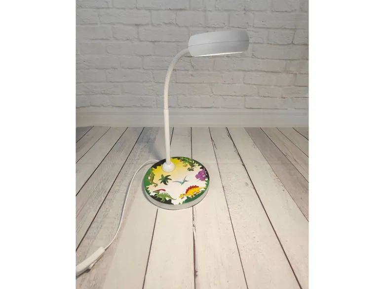 Kinder Schreibtischleuchte Weiß DINO Motive, Flexarm & LED-Leuchtmittel, 43cm