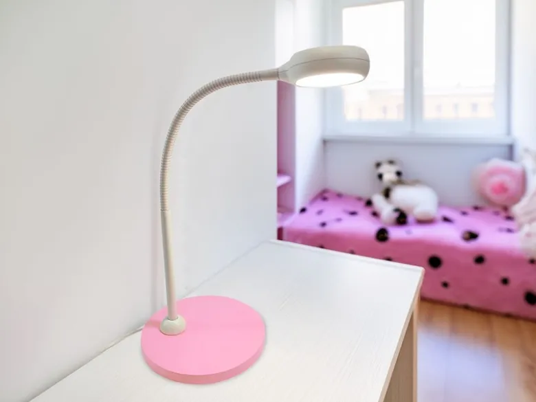 Kinder Schreibtischleuchte Pastellrosé-Grau Flexarm & LED-Leuchtmittel Höhe 43cm