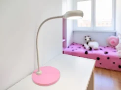 Kinder Schreibtischleuchte Pastellrosé-Grau mit Flexarm, Höhe 43cm