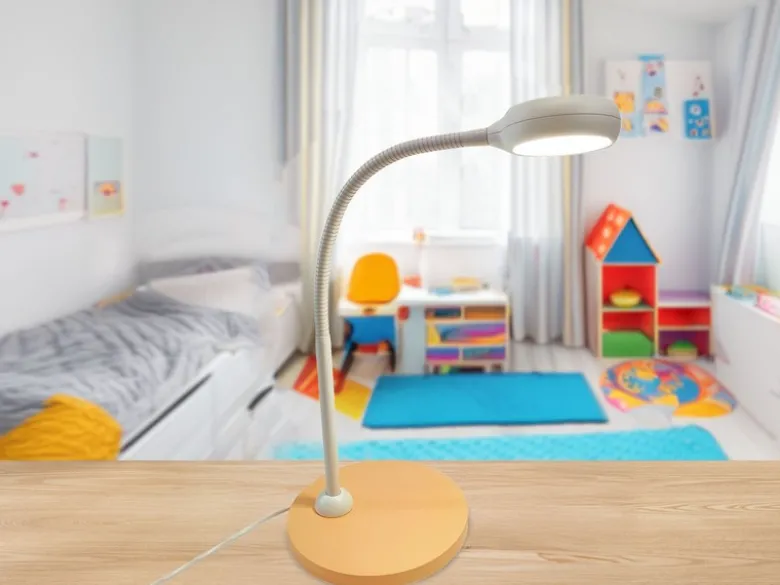 Kinder Schreibtischleuchte Pfirsichfarben/Grau mit Flexarm, Höhe 43cm