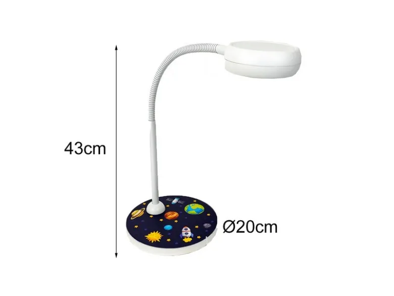 Kinder Schreibtischleuchte Weiß WELTALL Motive, Flexarm & LED-Leuchtmittel, 43cm