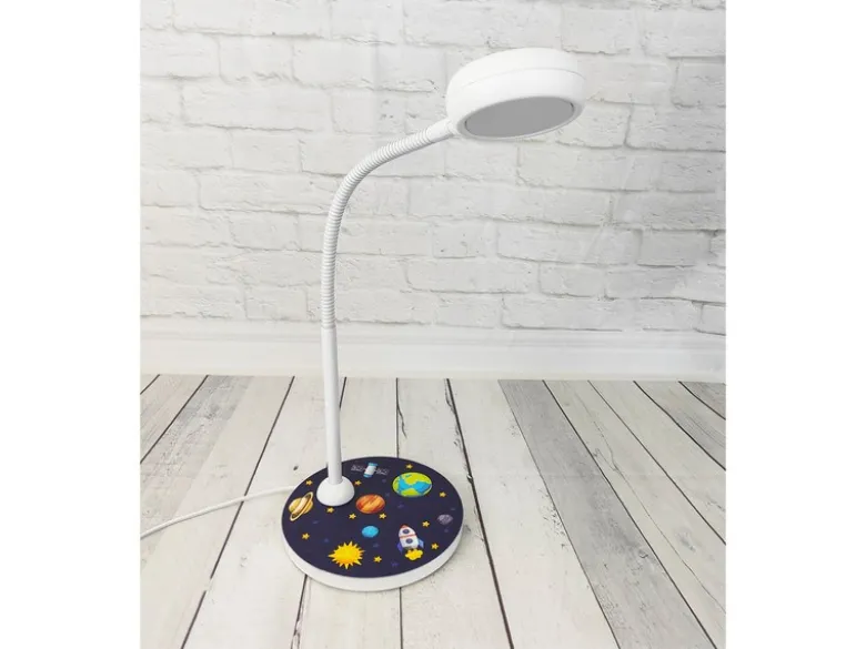 Kinder Schreibtischleuchte Weiß WELTALL Motive, Flexarm & LED-Leuchtmittel, 43cm