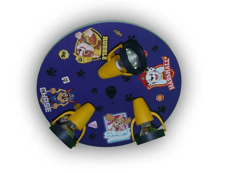Kinderzimmer Deckenstrahler Ø35cm PAW PATROL, 3 flammig, schwenkbare Spots, Blau