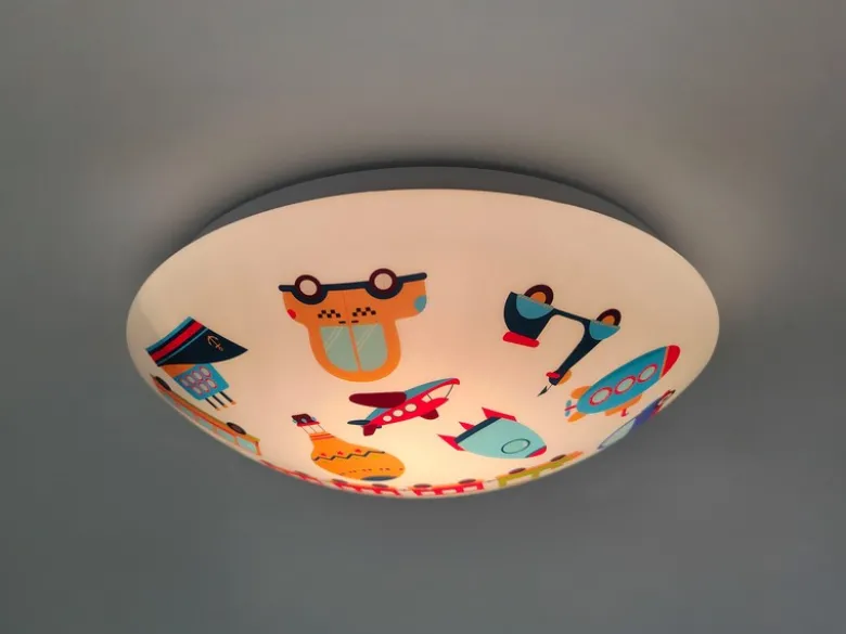 Kinderzimmer Lampe FAHRZEUGE Deckenlampe Opalweiß & bunt Ø 35cm