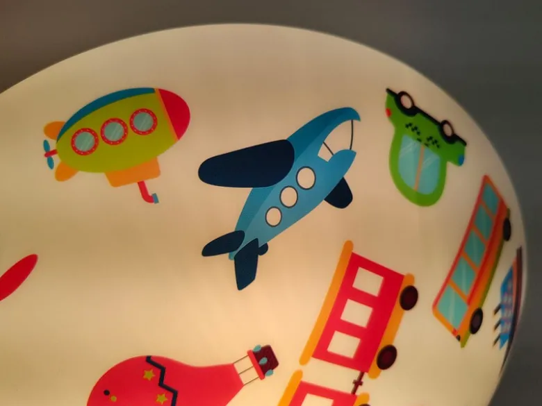 Kinderzimmer Lampe FAHRZEUGE Deckenlampe Opalweiß & bunt Ø 35cm