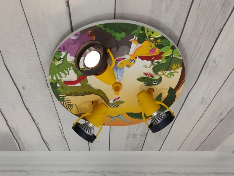 Kinderzimmer LED Deckenstrahler 3-flammig mit Dino Motiv, Ø 35cm