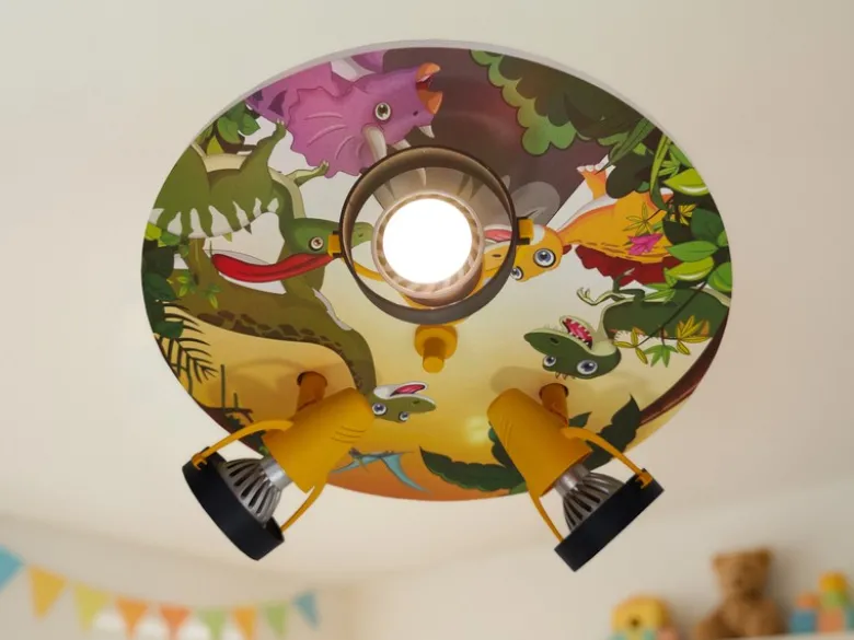 Kinderzimmer LED Deckenstrahler 3-flammig mit Dino Motiv, Ø 35cm