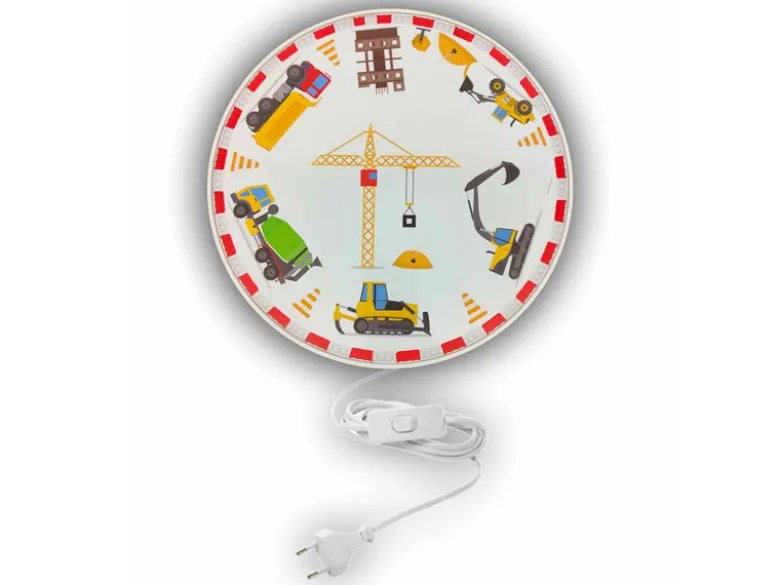 Kinderzimmer Wandlampe Baustelle Ø 25cm mit Schalter, Kabel, Stecker & E14 LED