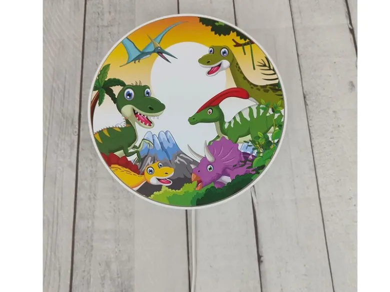 Kinderzimmer Wandlampe mit Dinosaurier Motiven Schalter und Stecker Ø 25cm