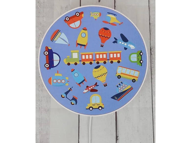 Kinderzimmer Wandlampe mit Fahrzeug Motiven, Schalter und Stecker, Ø 25cm