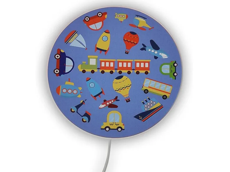 Kinderzimmer Wandlampe mit Fahrzeug Motiven, Schalter und Stecker, Ø 25cm