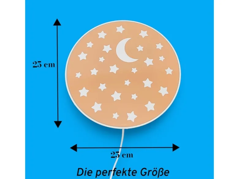 Kinderzimmer Wandlampe mit Mond & Sternen Pfirsichfarben, Schalter, Ø 25cm